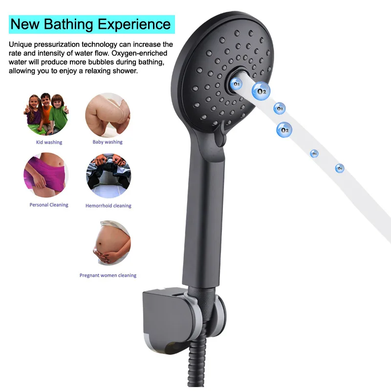 

Factory New European, American, Korean and Japanese matte matte black handheld shower pressurized water-saving shower head set