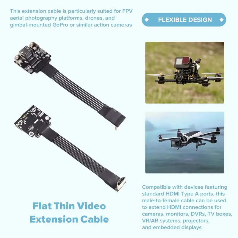 DIGITALBUY -Compatible ADT 24P 2.1 Type A-A Male To Female Flat Thin Video Extension Cable Aerial FPV HDMI2.1 FFC Cable