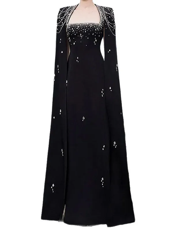 Robe de soirée longue ornée lourde avec poinçon oulder et chaîne pendentif nouveau 2025 Celebri Sle l coton Dr