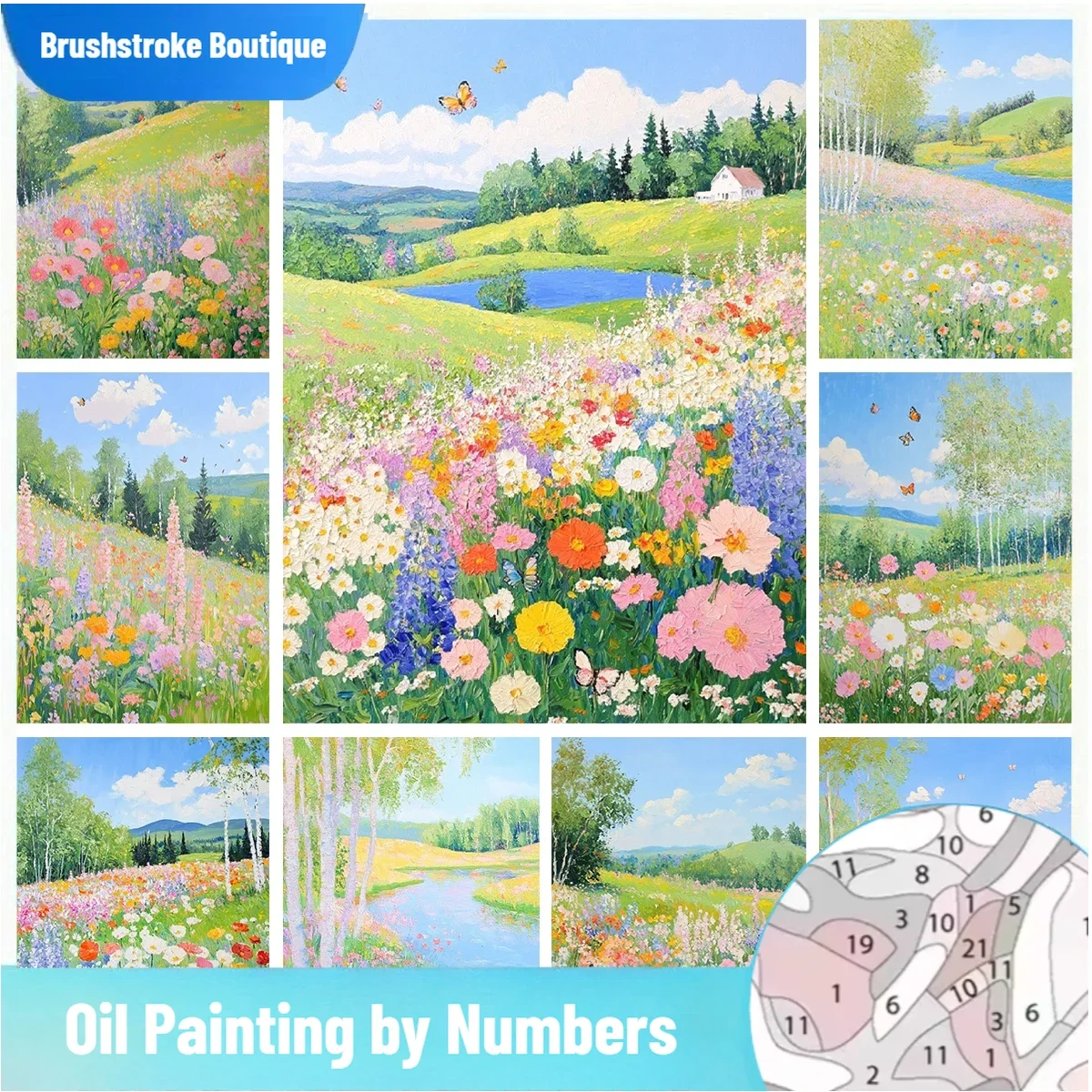 

Полевые цветы на склоне холма, сделай сам, цифровая картина маслом, украшение дома, цифровая раскраска, интерактивный подарок на день рождения для родителей и детей, вечеринка