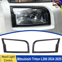 Cubierta de faro delantero para Mitsubishi Triton L200 2024 + Protector de capó de lámpara delantera embellecedor ABS negro mate accesorios exteriores de coche