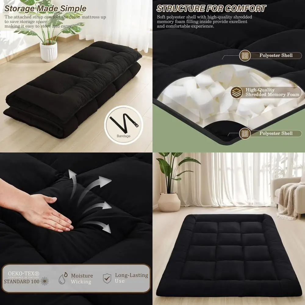 

Portable 3 Foldable Futon Mattress, Shredded Memory Foam Filled, 39x80 Twin Size, Ideal for Camping and Kids