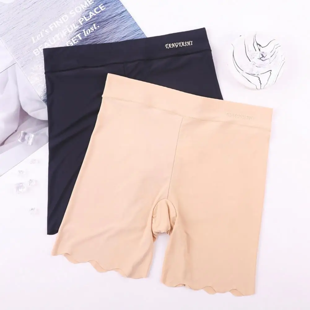 Boxer Shorts Slim Fit Solid Color Stretchy Flat Angle High Waist Privacy Protection Thin Long Leg Seamless Boyshorts Daily Garme