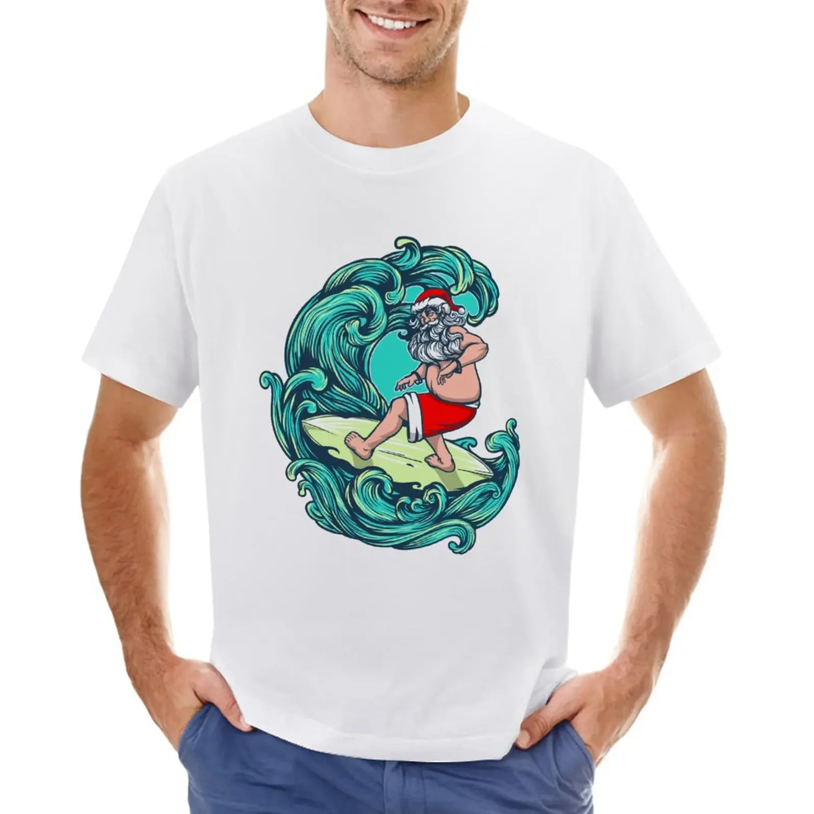 Santa Surfer On His Surfboard Hawiian Way - Xmas Design Gift T-Shirt funnys kawaii clothes mens graphic t-shirts pack