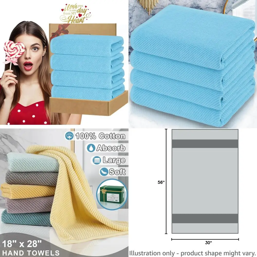 

Ocean Blue 4-Piece Cotton Bath Towel Set - Large, Quick-Dry, Thick, Lightweight, Soft, High Absorbency