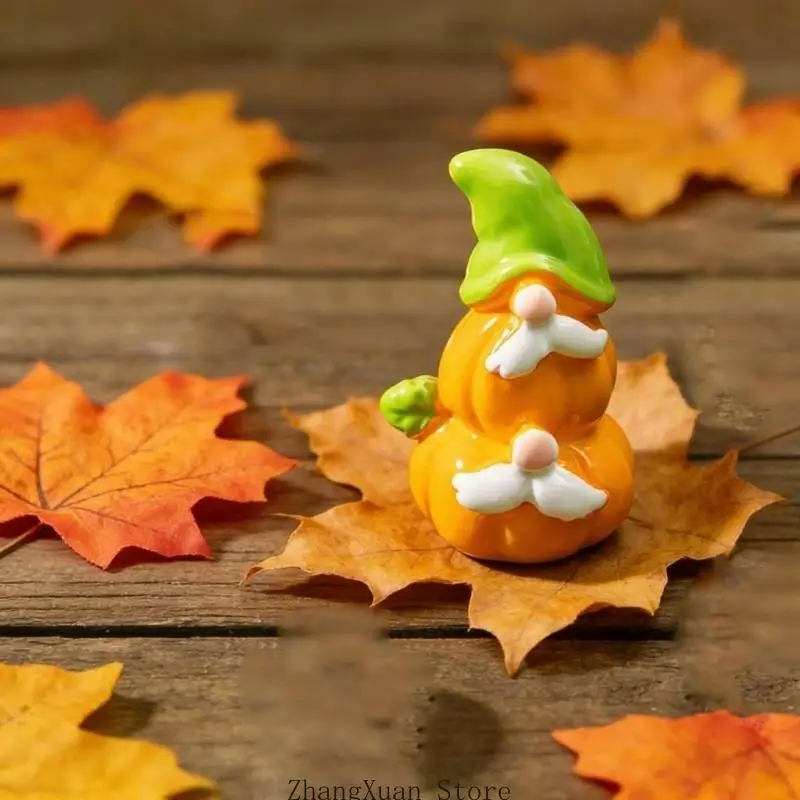 Mini Gnomes Ornament Miniature Fall Gnomes Statue Figurines Harvest Festival Decorations for DIY Fairys Garden Accessories 3XUF