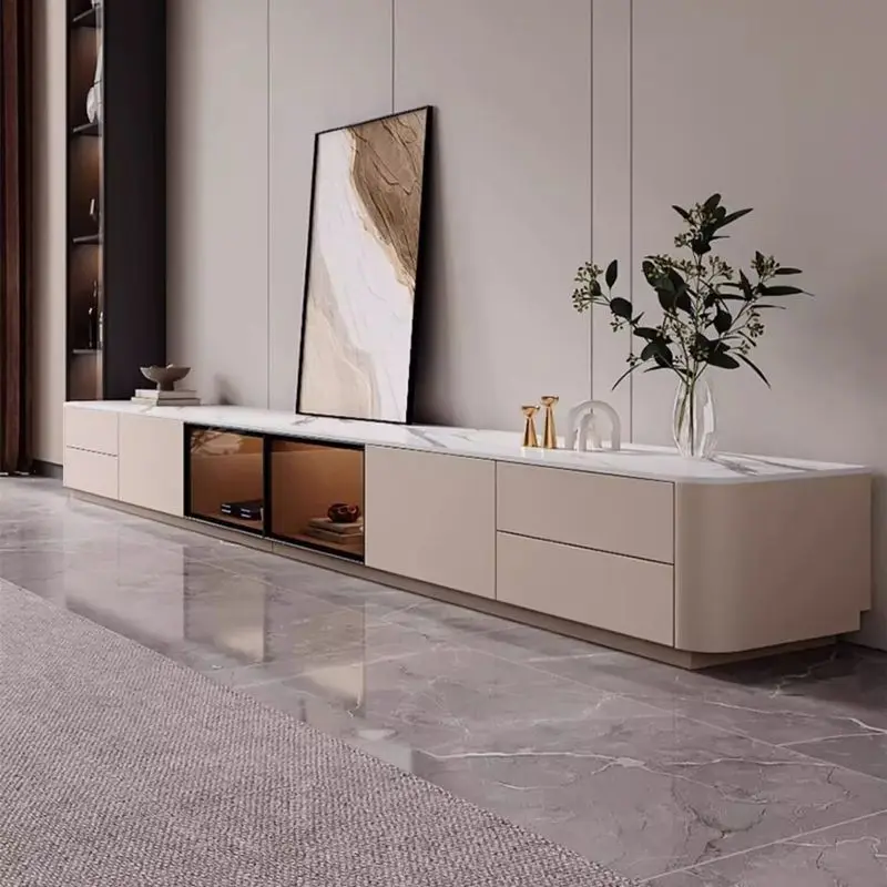 

Slate TV cabinet, solid wood TV cabinet, coffee table combination, living room, home light luxury glass floor-to-ceiling cabinet