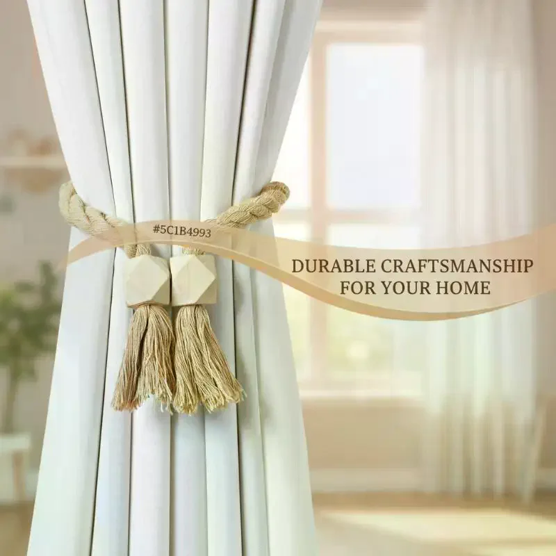 2Pcs Magnetic Wooden Tassel Window Curtain Curtain Holdbacks Bathroom Shower Curtain Accessories Home Decor Curtain Buckles