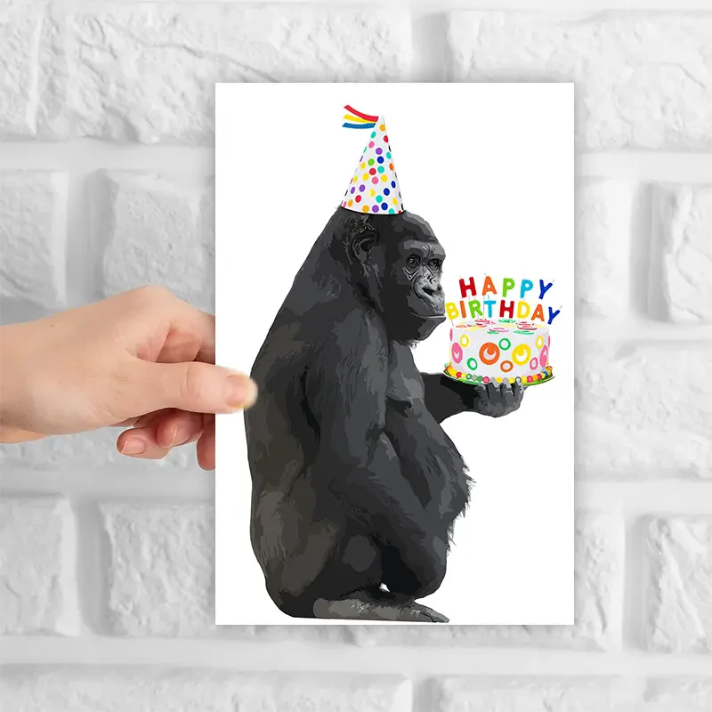 1 pc fun birthday card, creative gorilla cake pattern greeting card, the best gift for friends and family