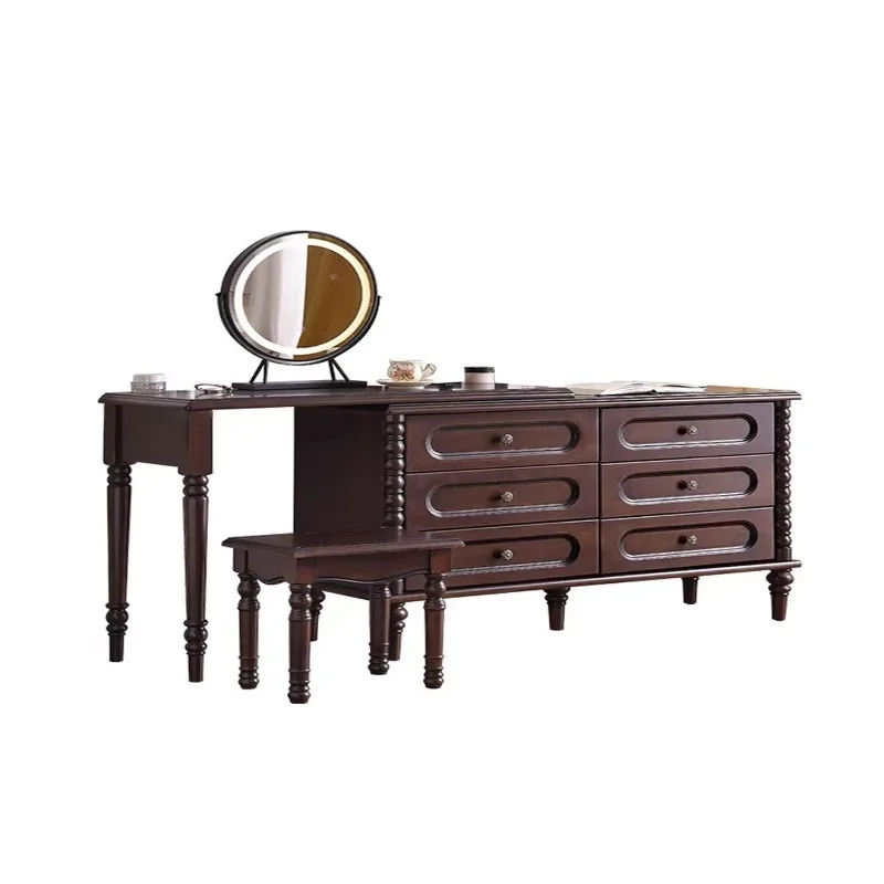 

Medieval style bedroom six-chest cabinet retractable dresser with mirror makeup stool American retro integrated cabinet