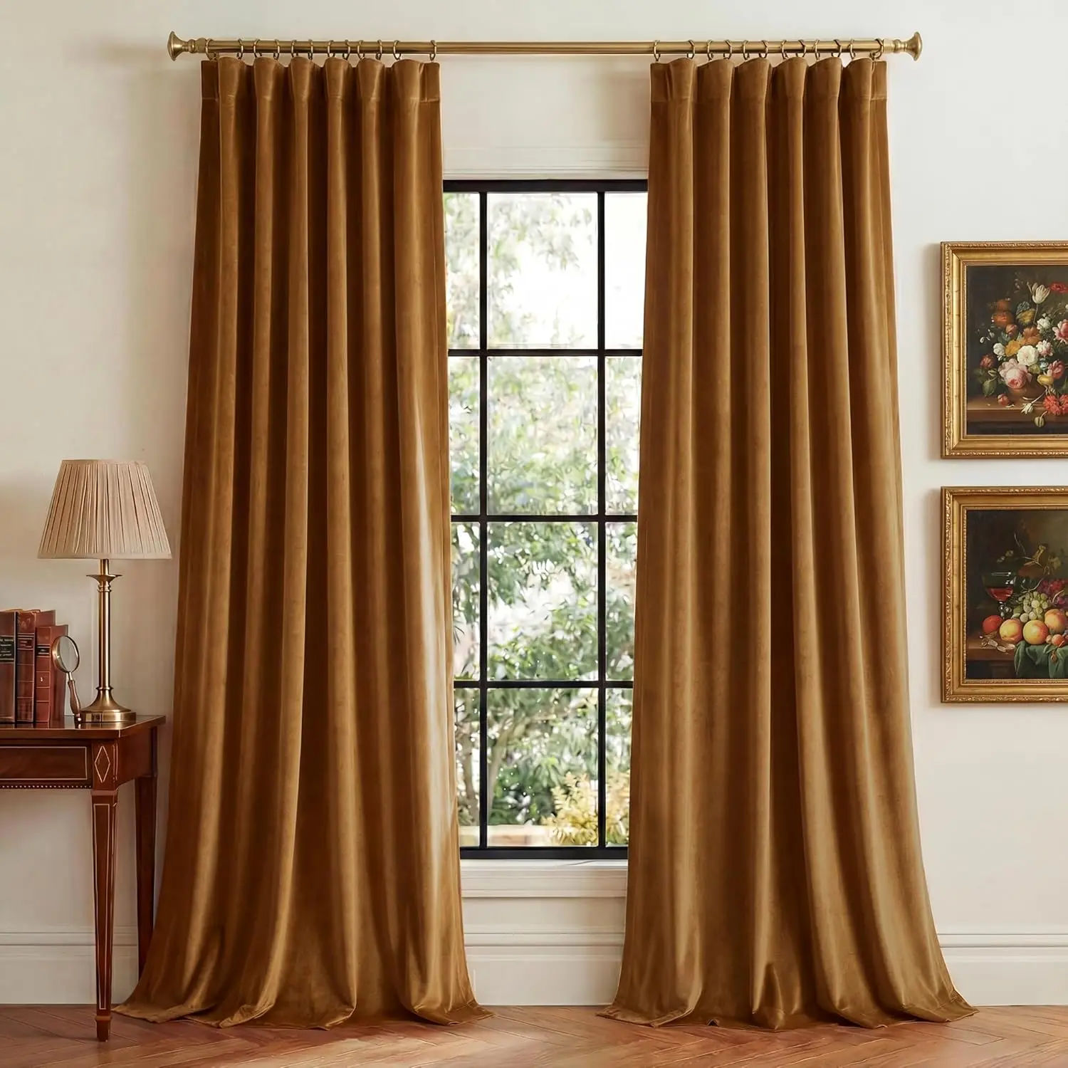 

S H Gold Brown Velvet Curtains 84 Inches Long, Super Soft Light Blocking Window Drapes Elegant Thermal Insulated Fall C