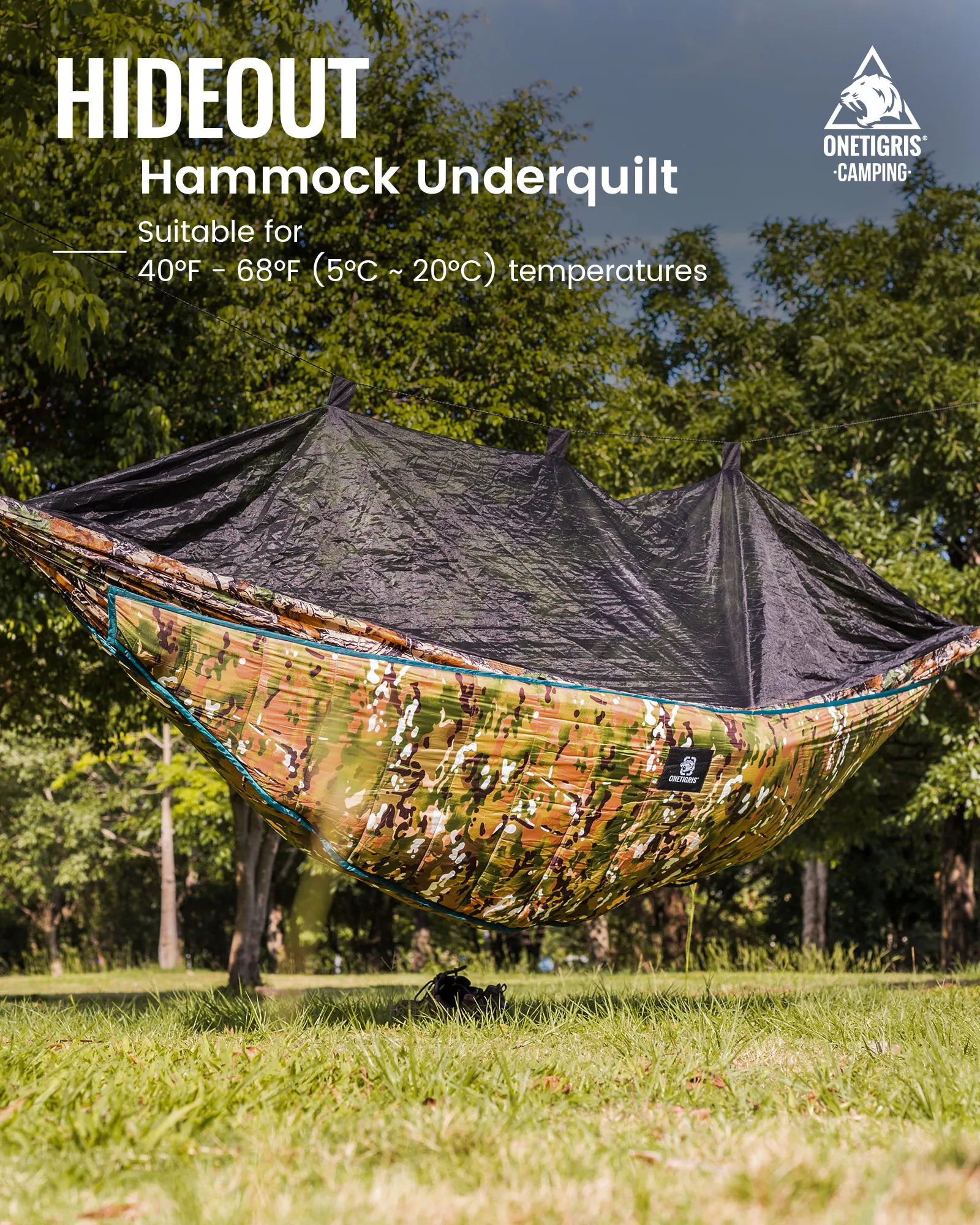 OneTigris Ultralength Hammock Underquilts 3 Season 41 F-68 F/5 C-20 C HIDEOUT Warm Under-Quilt For Camping Hiking Backpacking