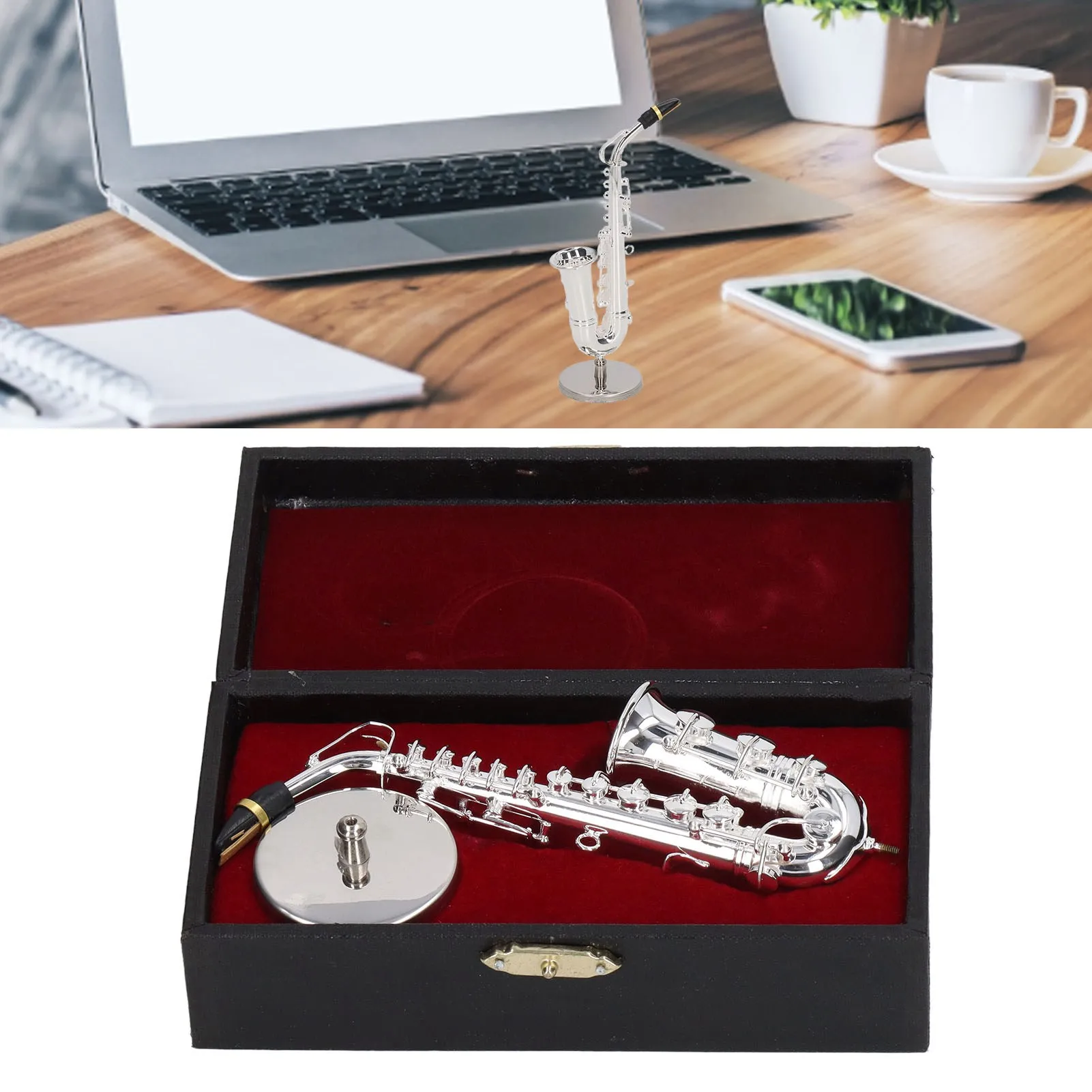 Alto Saxophone Ornaments Mini Sax Decoration Musical Instrument Model Gift With Box Base 14cm