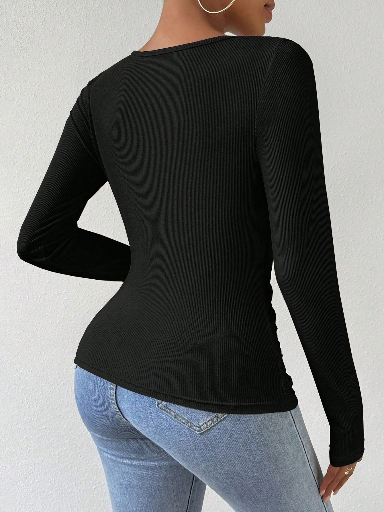 RosyDaze Women's Solid Color Long Sleeve Casual Top, Minimalist Daily Wear Fall Cloth For Women 2 pcs