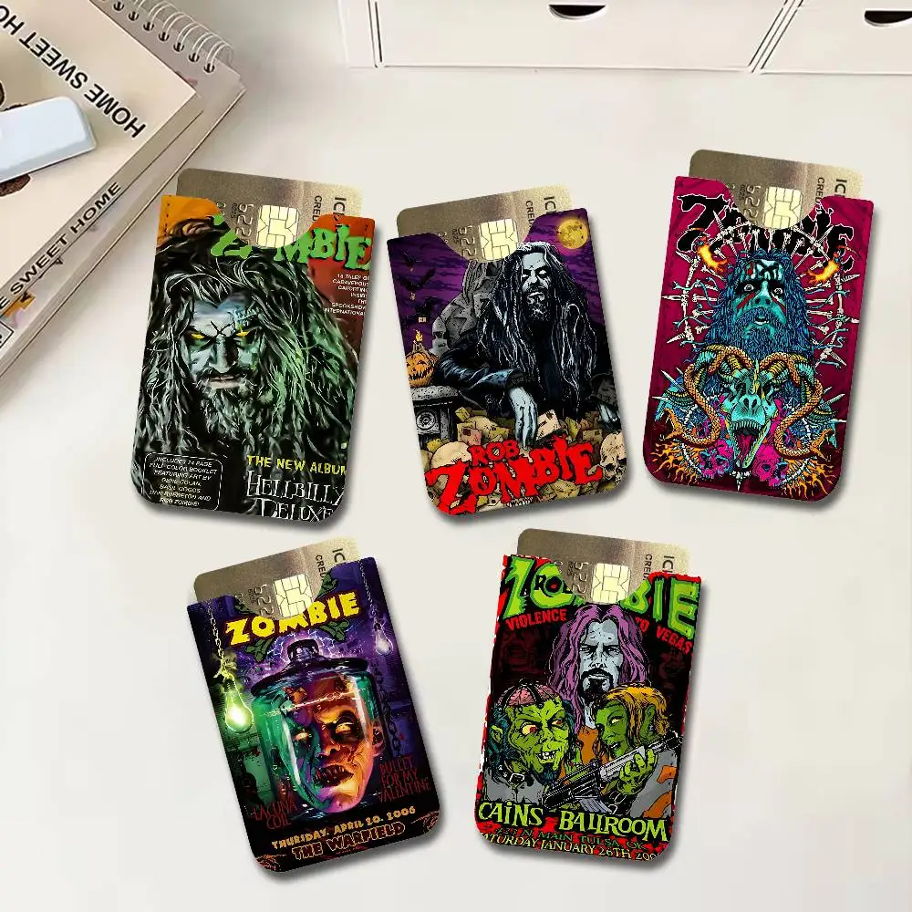 R-Rob BAND Z-Zombie Men's Genuine Leather Mini Card Wallet, Ultra Thin Credit Portable Business Card & Transit Bus Card