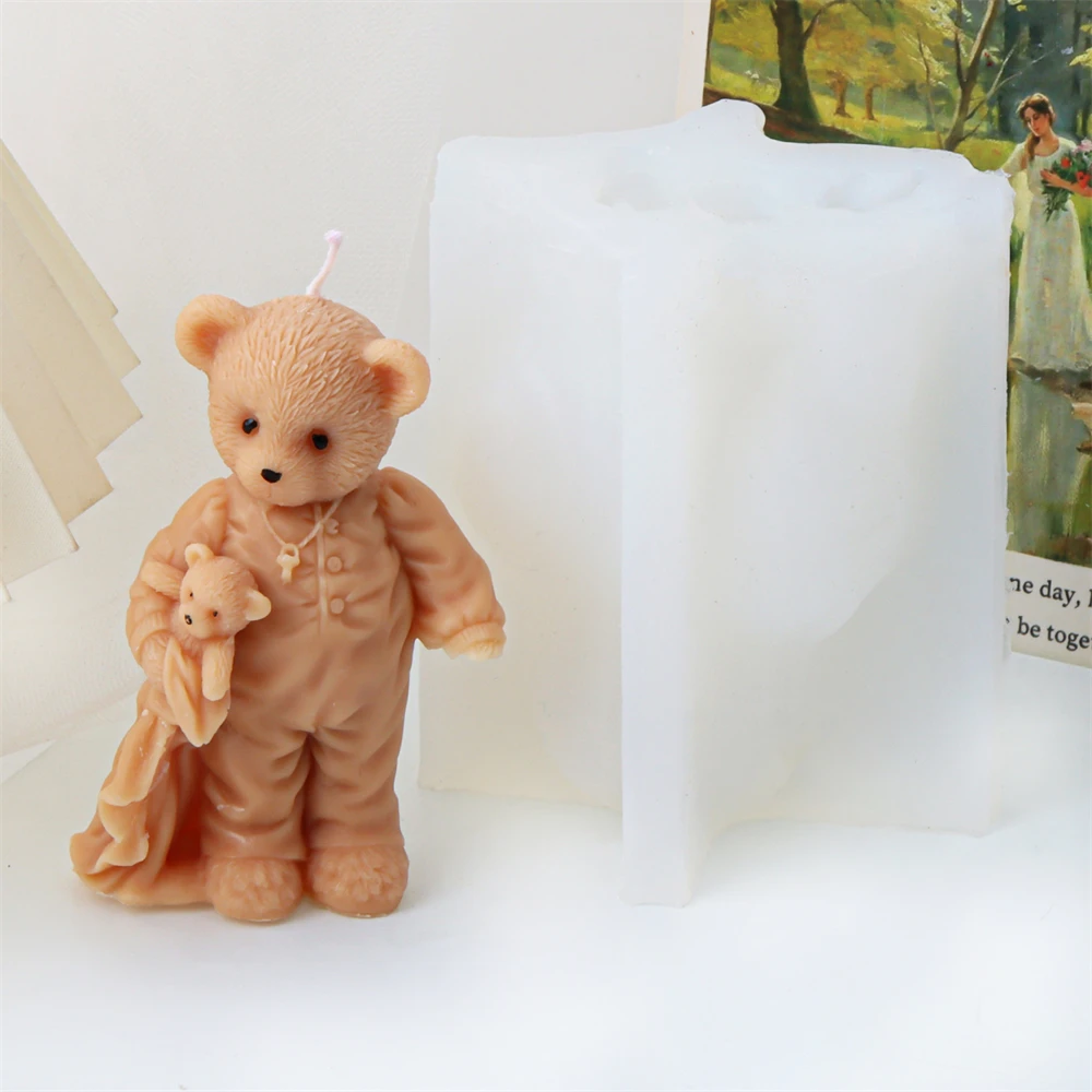 3D Bear Family Candle Mold DIY Teddy Bear Scented Candle Plaster Mold Animal Soap Resin Making Tool Home Decor Handmade Gifts