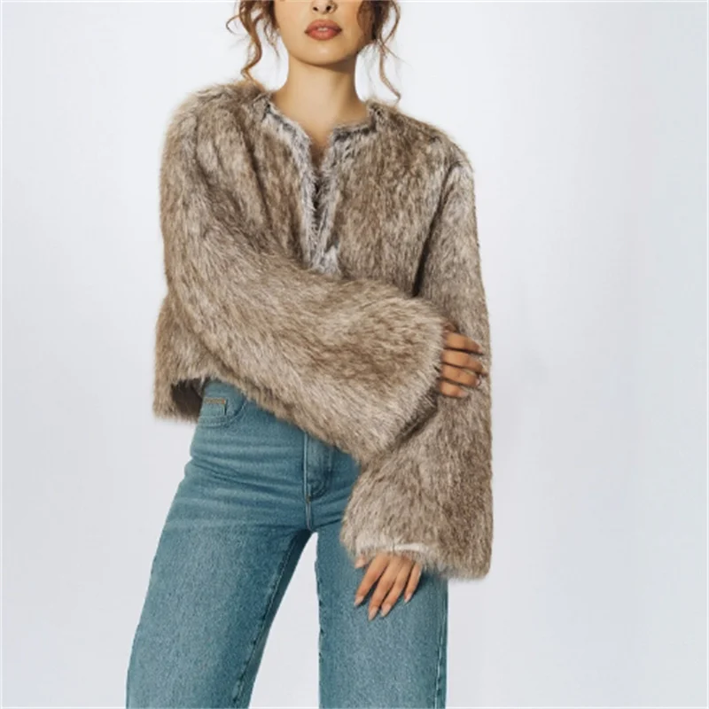 2025 Fall Fashion Trendy Sexy Women's Faux Fur Short Jacket Outerwear