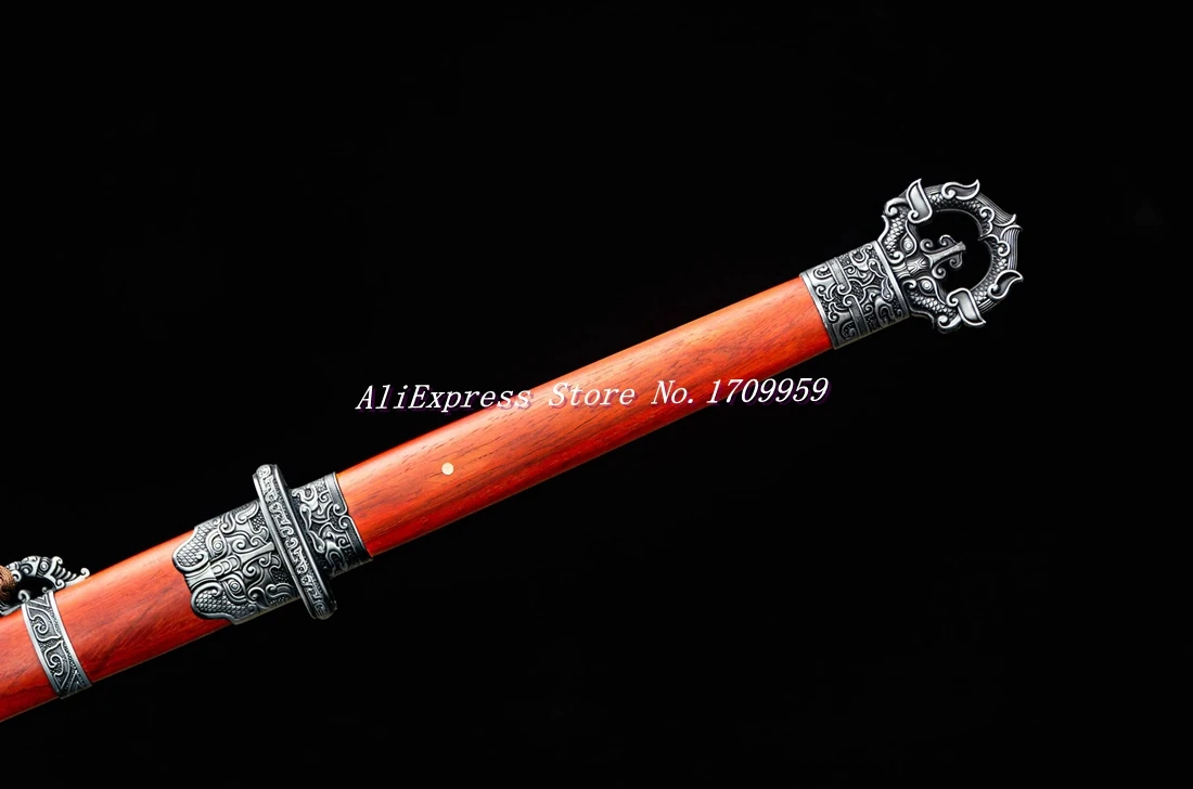 Red Wood Sheath Chinese KungFu Double Edge Sword Folded Damascus Steel Blade Tang Dynasty WuShu TaiChi Functional Dao Jian view 3