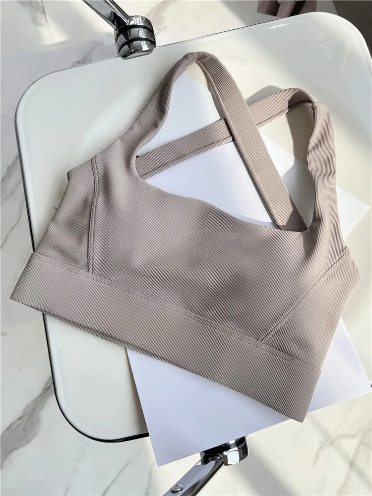 Criss Cross Sports Bra Medium Support Brushed Gym Fitness Workout Push Up Bra with Removable Padding