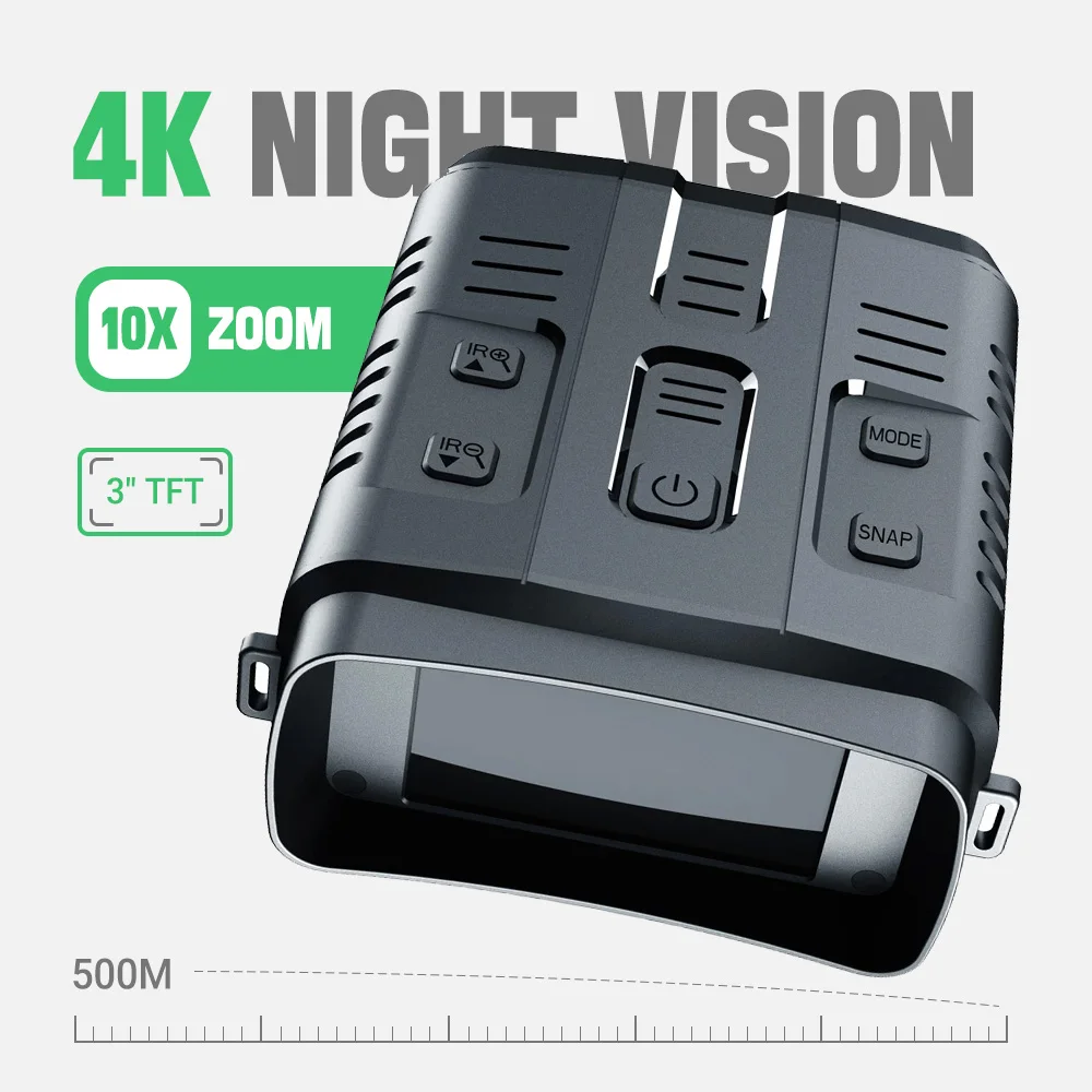 

Профессиональный бинокль ночного видения 4K с инфракрасной функцией темного зрения мощностью 3 Вт, 500 м и Wi-Fi, 10-кратным зумом для улицы/охоты/безопасности