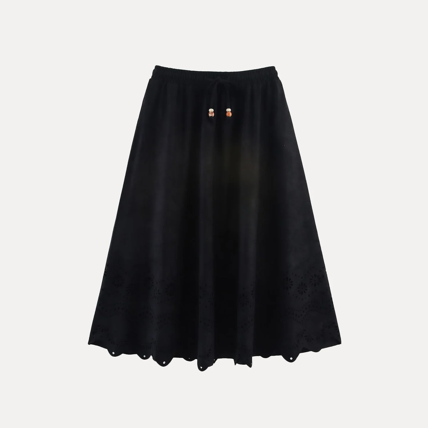 Retro Suede Laser Carved Floral Vaion Midi Skirt Women's Casual Sle mid Waist A-Line Stand Fit Autumn 2025 New Arrival