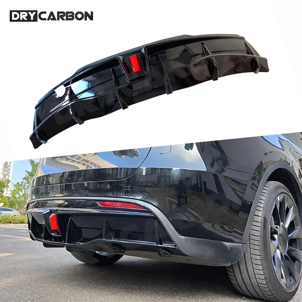 

for Tesla Model Y 2018+ Car Rear Bumper Lip Diffuser Spoiler Chin With Led Light Accessories ABS Black Rear Lip Bodykits