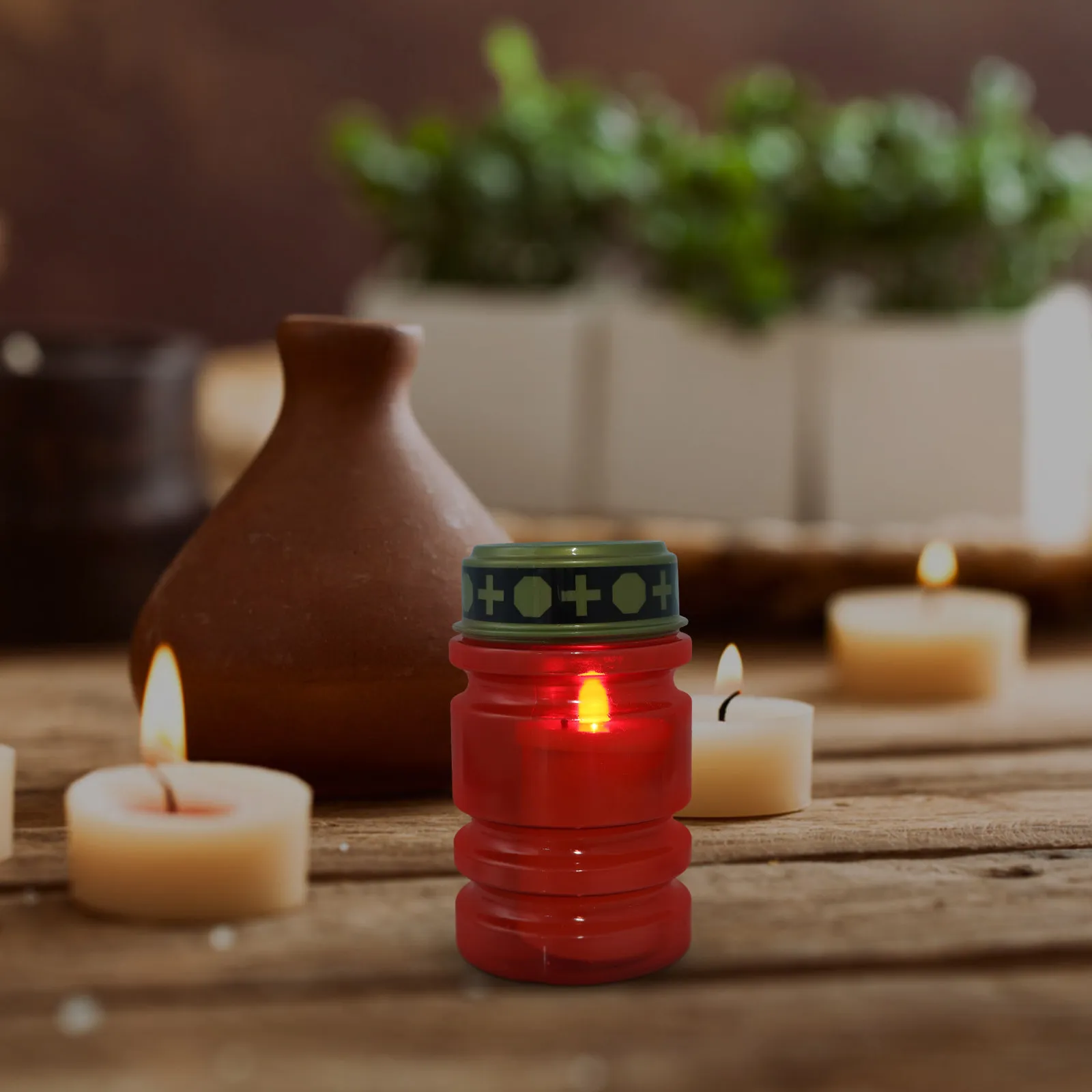 

Электронная красная светодиодная лампа-крест Иисуса, беспламенная, для кладбища, церкви, мемориала, религиозная молитвенная лампа, лампа для могилы