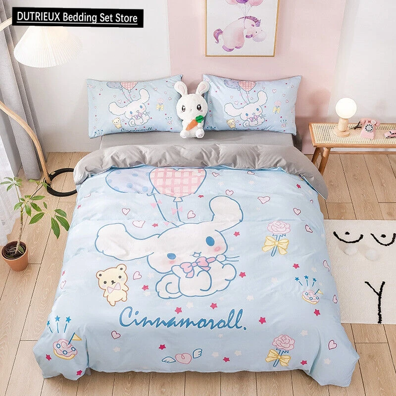 Cartoon Duvet Cover Cute Sanrio Cinnamoroll Bedding Set Quilt Cover Duvet Covers Princess Style for Girls Children Gifts Decor