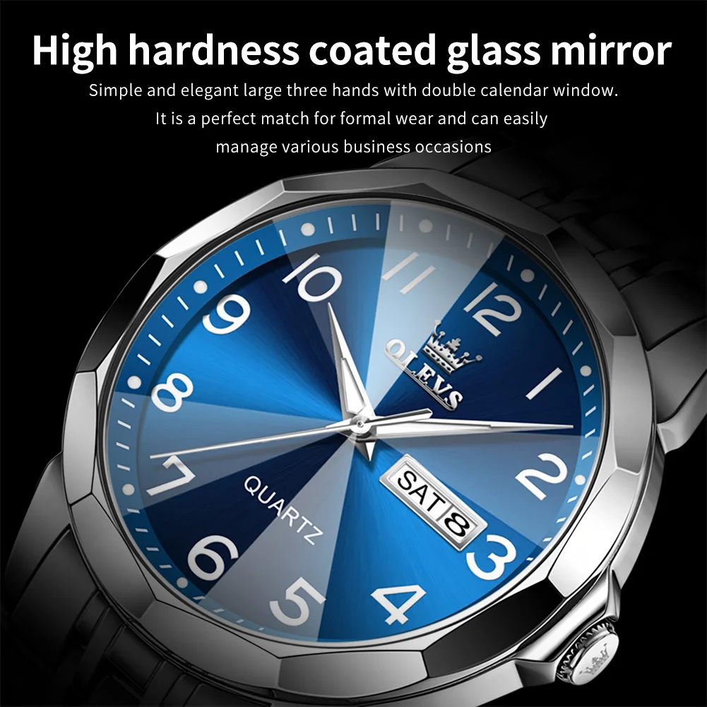 OLEVS Original Waterproof Men\'s Watches Digital Mirror Quartz Watch for Man Luminous Stainless Steel Wristwatch Male Date Week