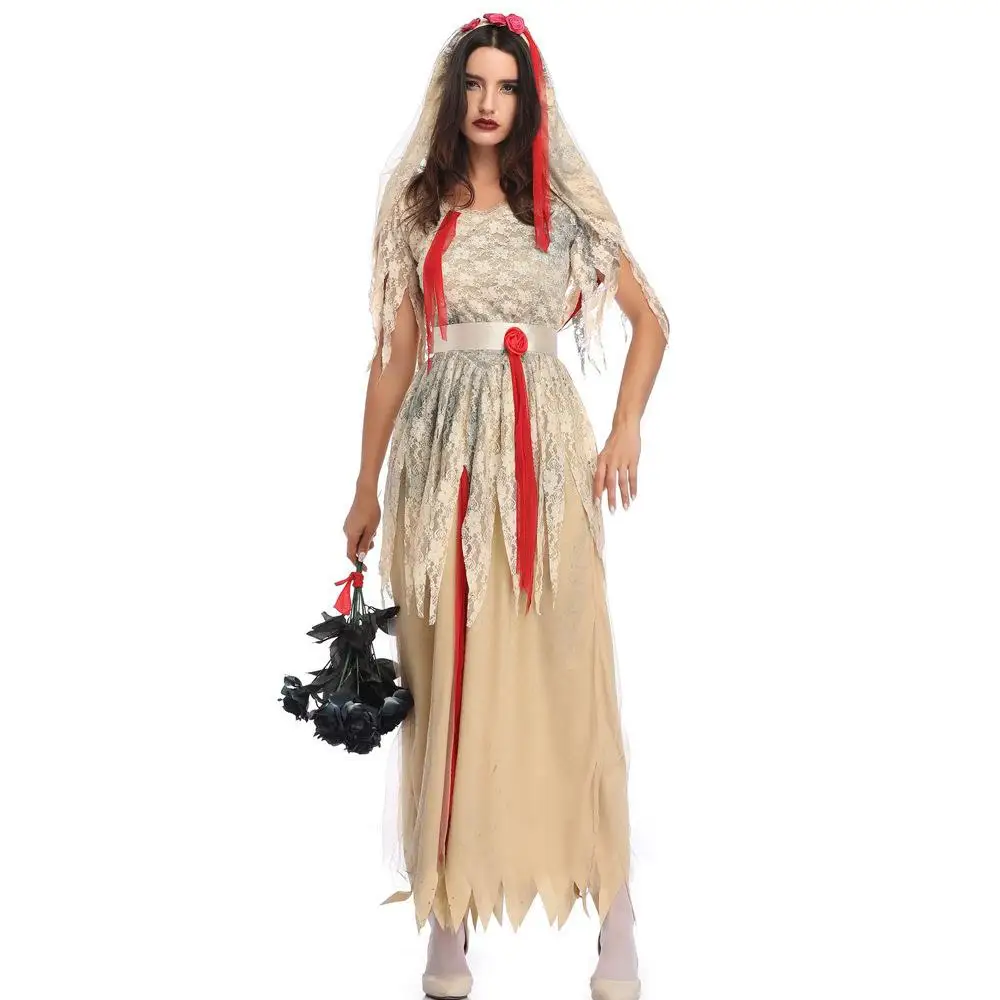 

Adult Halloween Costume Long Wedding Dress Zombie Gift Stage Performance Clothes Ghost Bride Theatrical Play Outfits