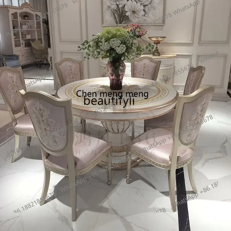 z183 French furniture European solid wood carving flower dining table 1.3 meters round table with turntable 1.5M dining table