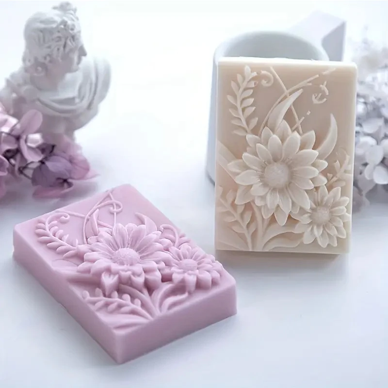 3D Flower Square Soap Silicone Mold Rectangle Handmade Scented Candle Molds DIY Handmade Craft Soap Making Mould