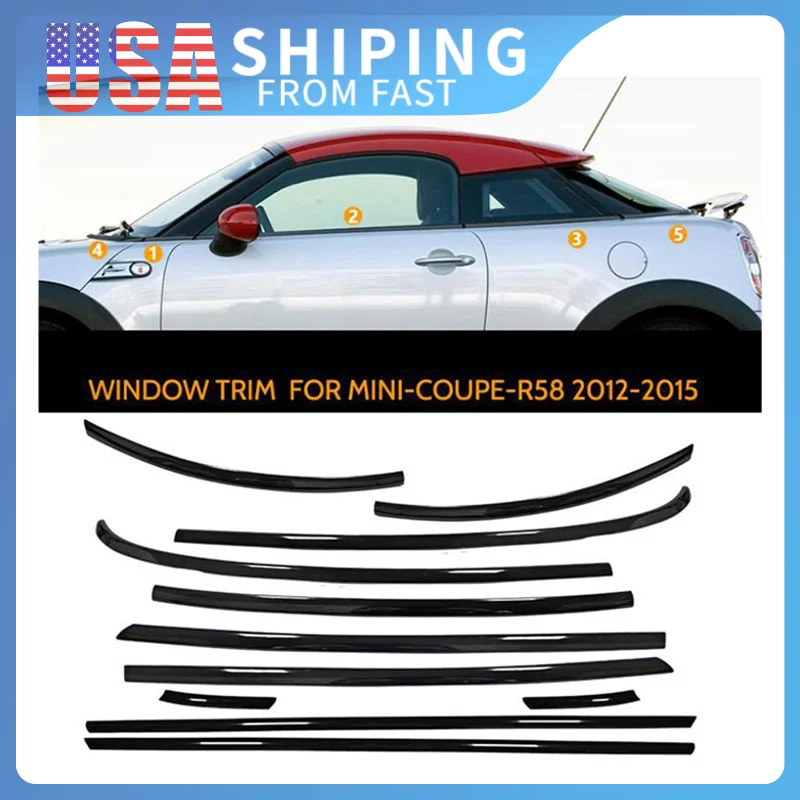 

Free Shipping Automotive Decorative Strips Fit For Mini Cooper Coupe R58 Glossy Black Stainless Steel Window Trim 2012-2015