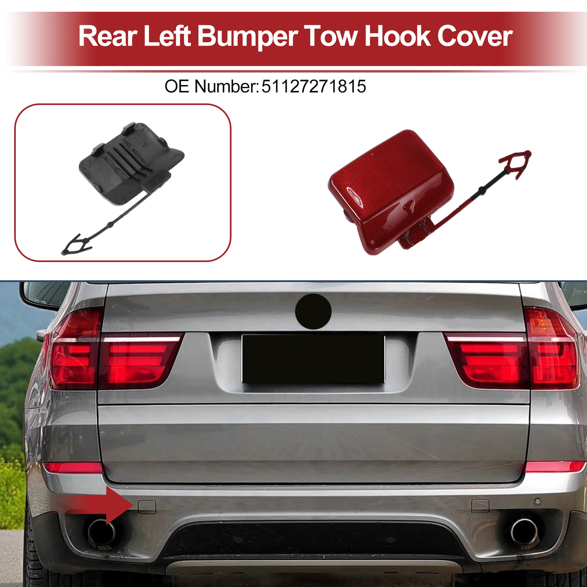 UXCELL Car Tow Hook Cover Cap for BMW X5 E70 2011-2013 Hook No.51127271815 Red