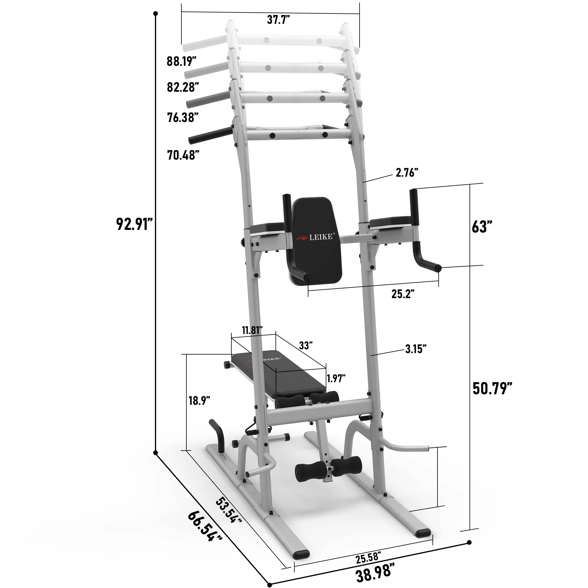 Leikefitness-torre multifuncional, equipamento do exercício, altura ajustável para o gym home, treinamento de força