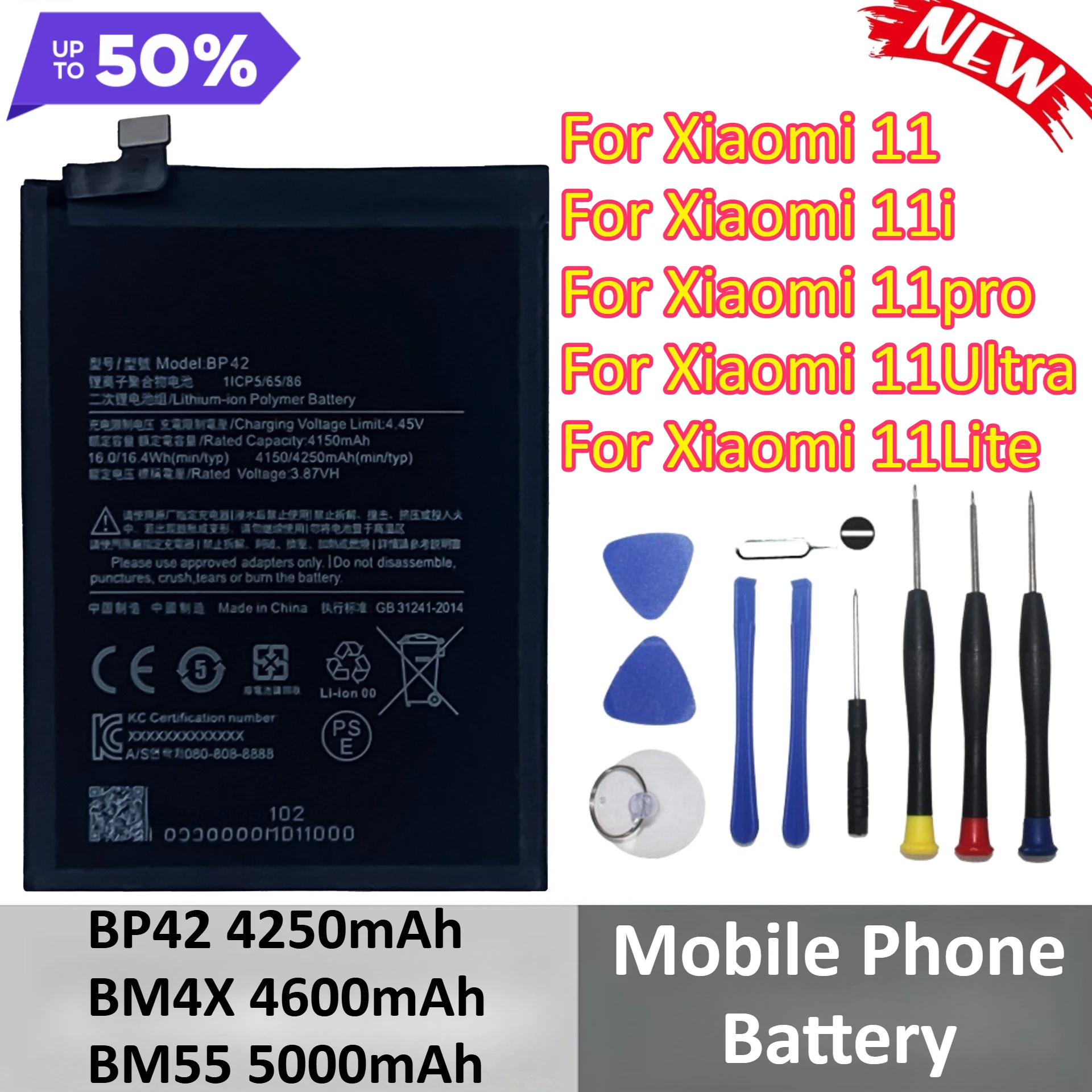 

New BP42 BM4X BM55 Mobile Phone Battery For Xiaomi 11 11i 11pro 11Ultra 11Lite Replacement Mobile Phone Parts + Tools