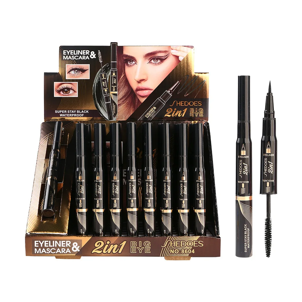 48Pcs/lot Double Headed Black Eyeliner&Mascara Set High Pigmented Smooth Waterproof Extra-Fine Women Eyes Makeup