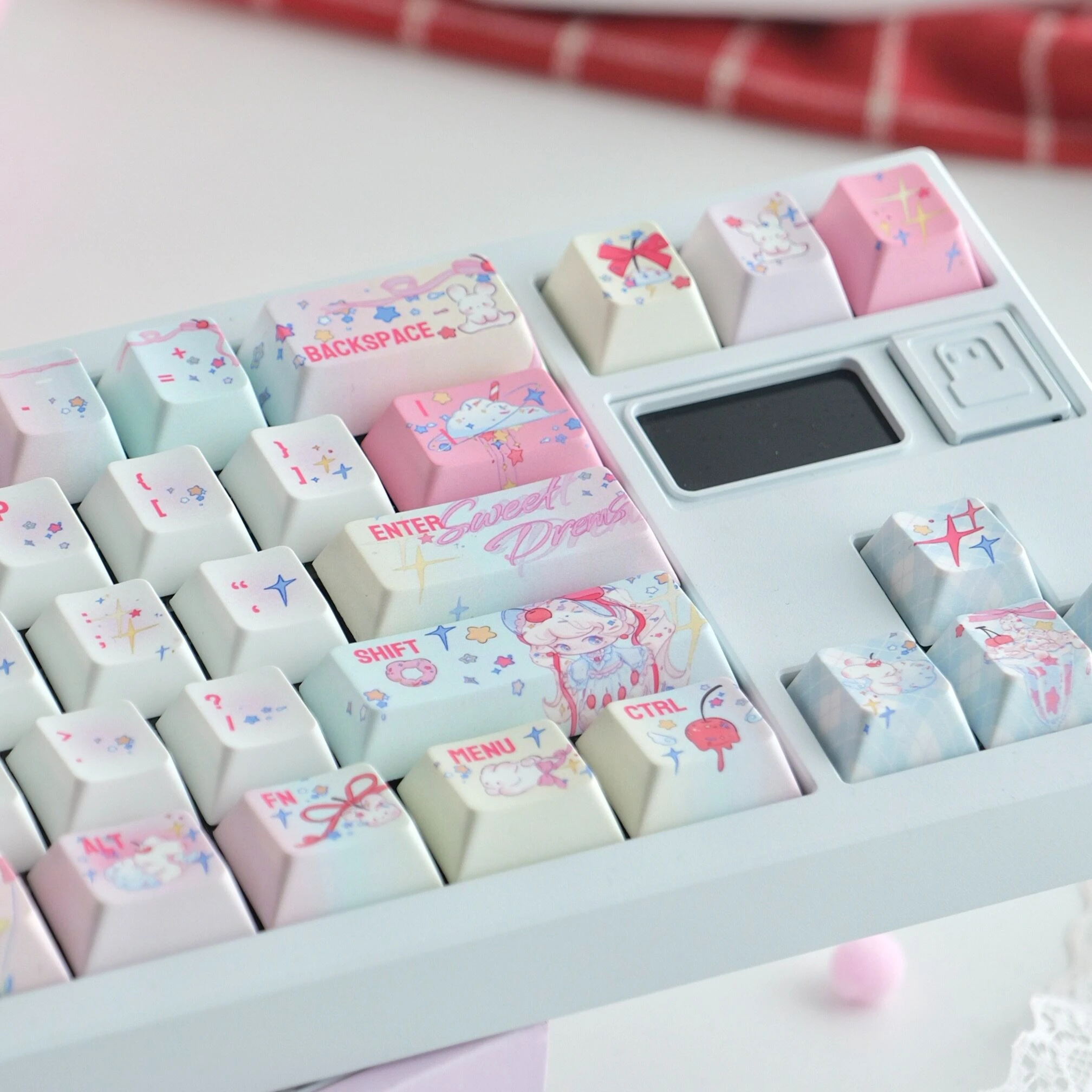 Dream Rabbit Themed Keycaps PBT Sublimation Printed Cherry Profile Keycap Sweet Girly Style MX Switch Mechanical Keyboard Caps