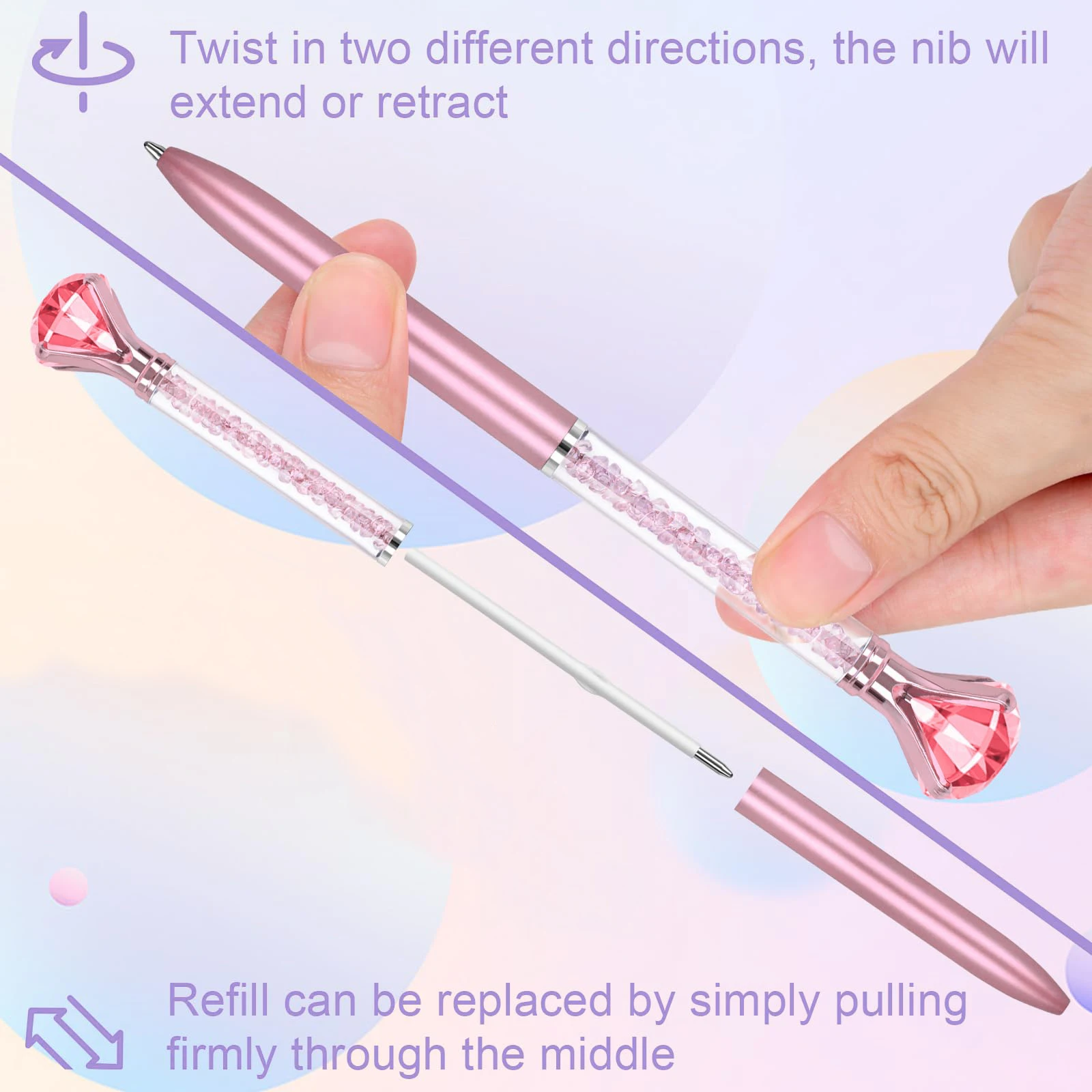6Pcs Diamond Pens With Diamonds On Top Diamond Pens Including Black Ink Pen Refill, Diamond Top Pens For Office School Home