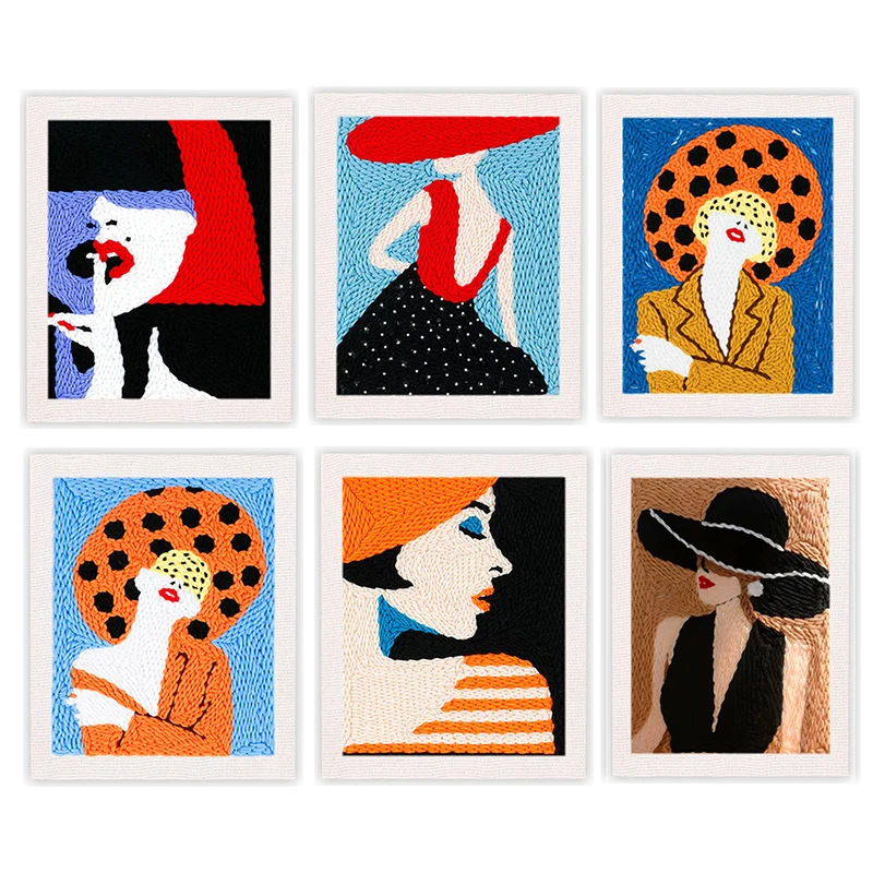 

DIY Punch Needle Kit for Beginners Fashion Woman DIY kit Hoop Embroidery Frame 25X30cm Needle Starter Set Sewing Art Unique Gift