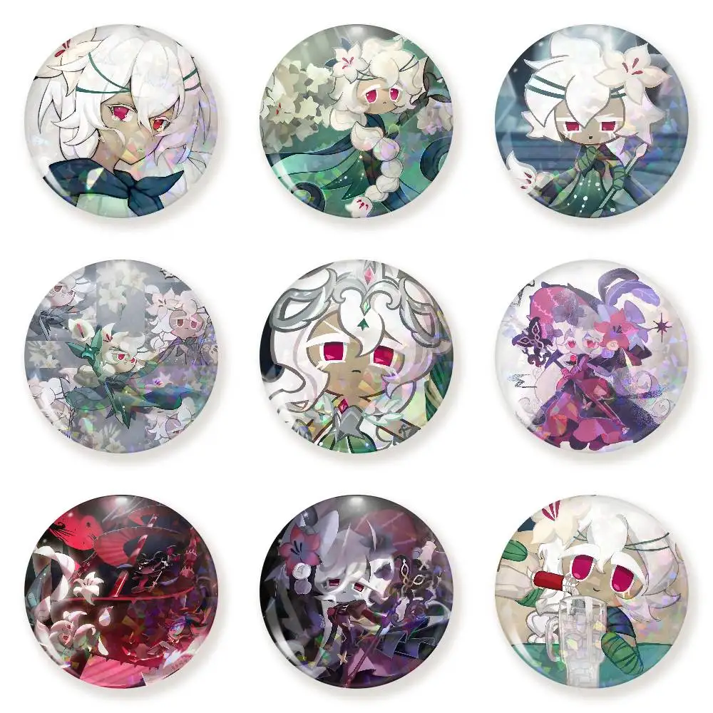 White Lily C-Cookie Run Kingdom Tinplate Brooch Figure Icon Badge Handmade Brooches For Backpack Clothes Decoration