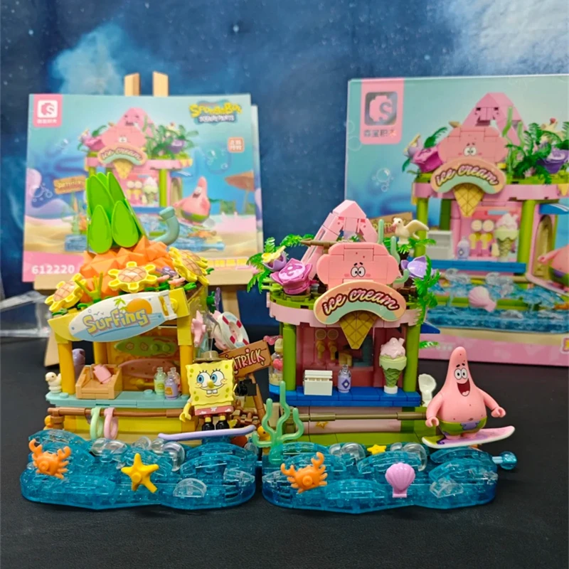 SEMBO Patrick Star building blocks Spongebob peripheral toys city street view model children's assembled figures birthday gifts