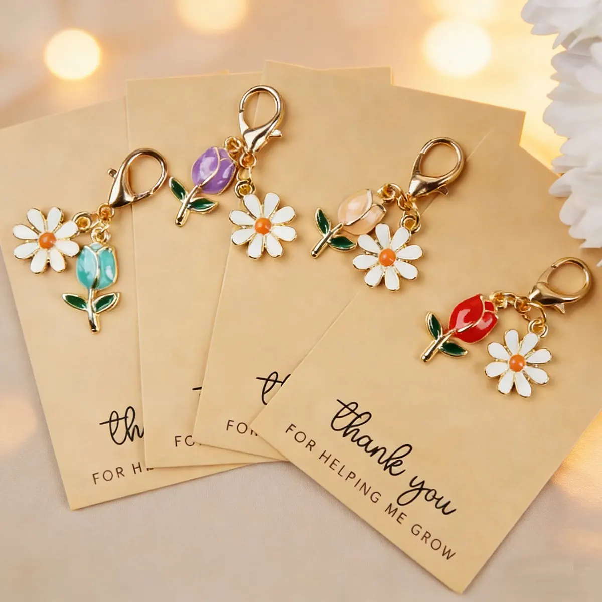 4 Sets Thank You Cards with Keychains