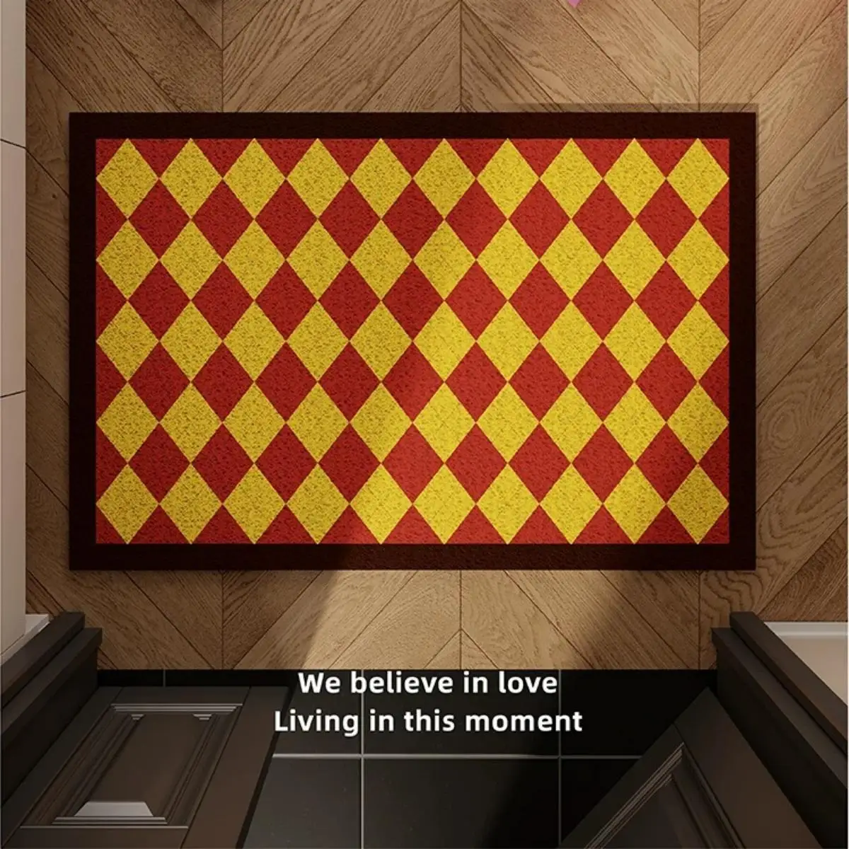 Aesthetic Color Block Plaid Doormat PVC Silk Loop Entrance Mat Heavy Duty Scraper Indoor Outdoor Floor Rug for Home Decor