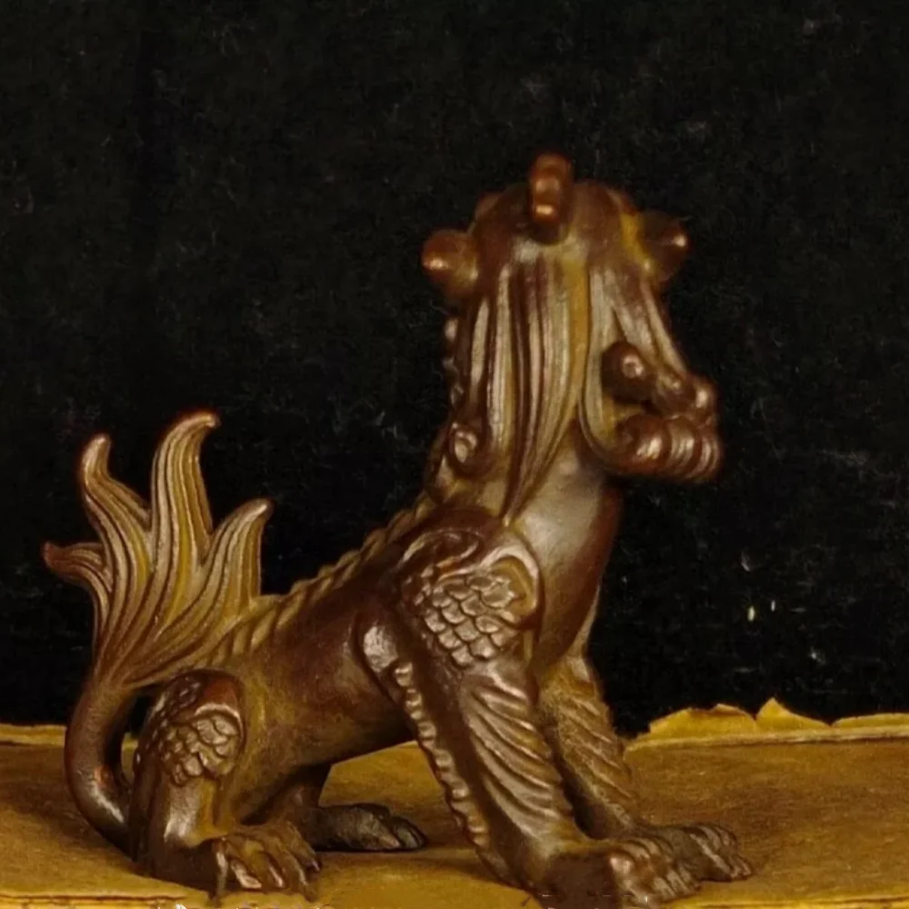 Chinese Bronze Brass Fengshui Kylin Chi-lin Qilin Beast Animal Statue Sculpture