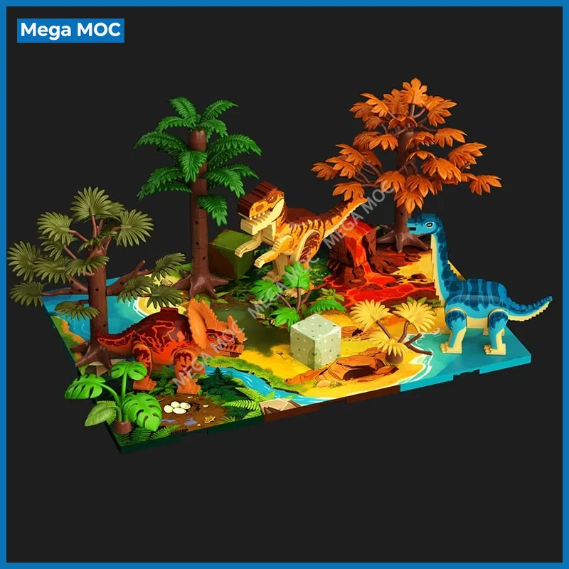 Prehistoric Dinosaur Scene Magnetic Blocks Equipped With Large Baseplate Jungle Landscape Assembly Puzzle Toy