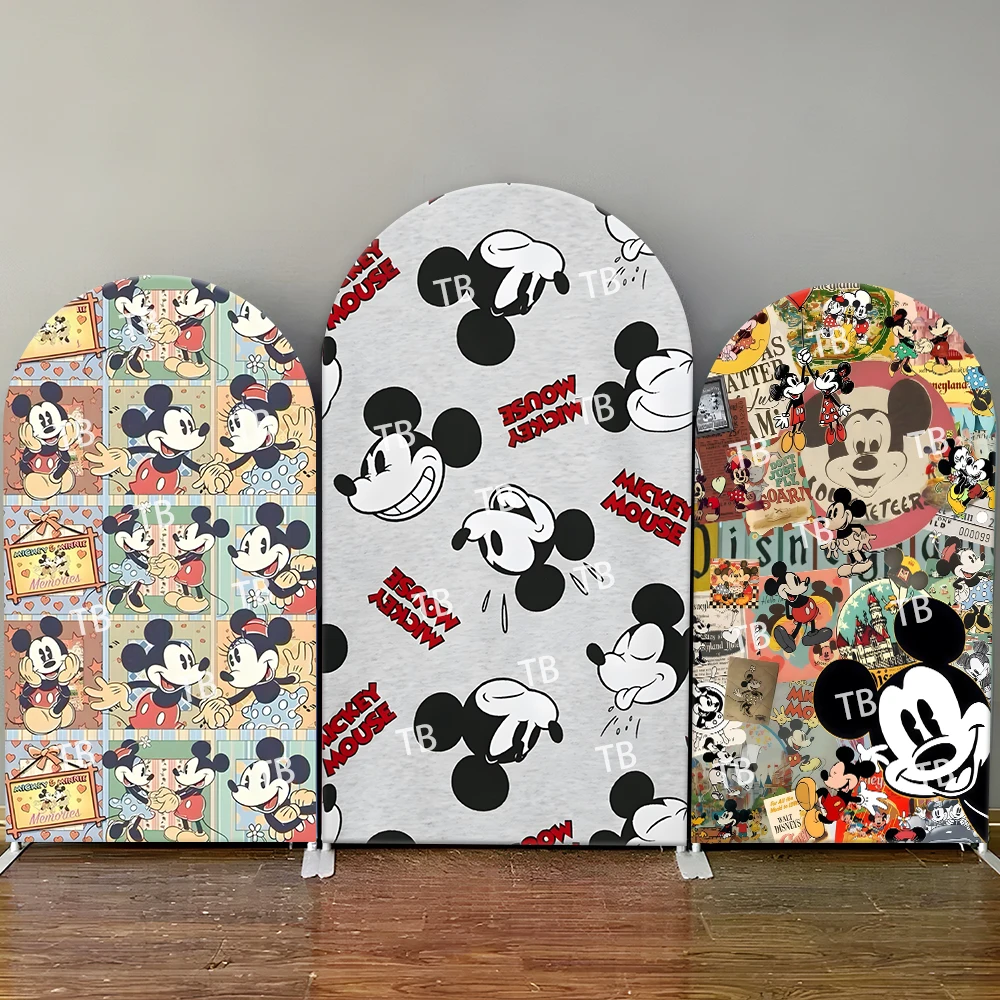 

Disney Mickey Mouse Arch Backdrop Cover Vintage Collage Style Party Photo Booth Props for Events & Home Decoration