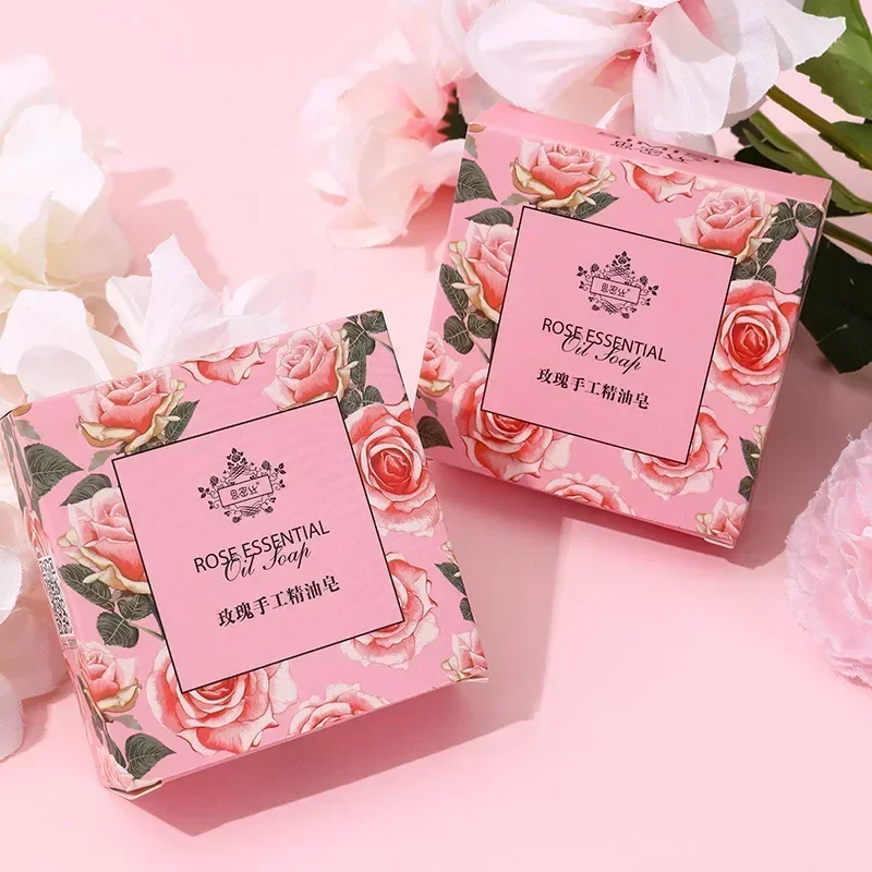 1 Box Rose Essential Oil Soap Treatment Handmade Face Moisturizing Gently Anti Rebelles Smooth Butter Bath Skin Care Tools