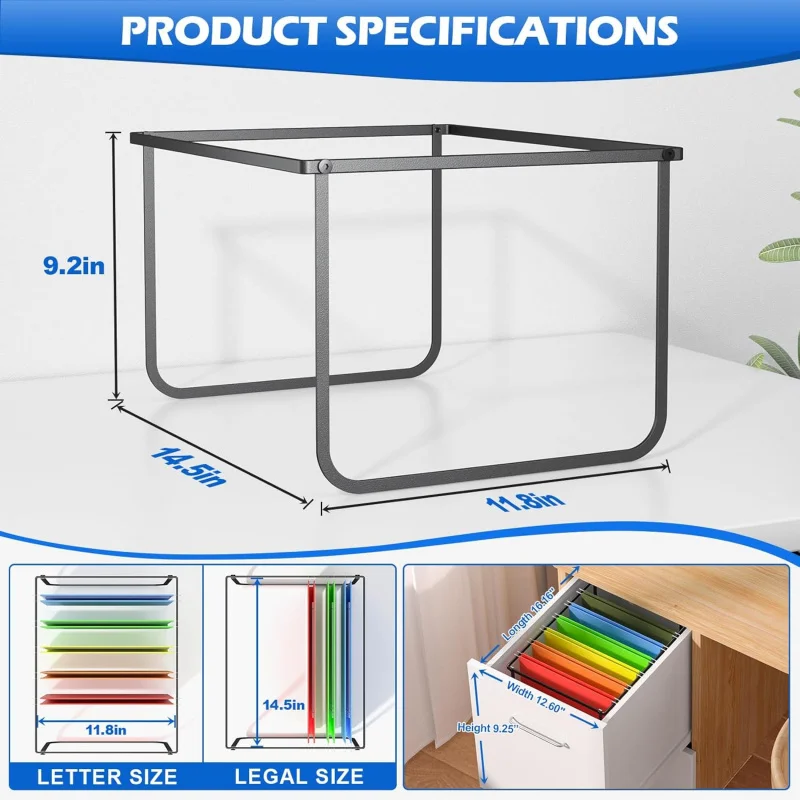 Legal and Letter Size Hanging File Folder Frame,Holder Desktop Organizer,Metal Rack Filing Cabinet a