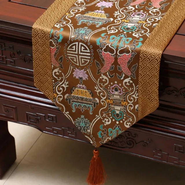 

Chinese style Satin Table Runner Table Cloth Home Decor Table Flag with Tassel Creative Table Cover